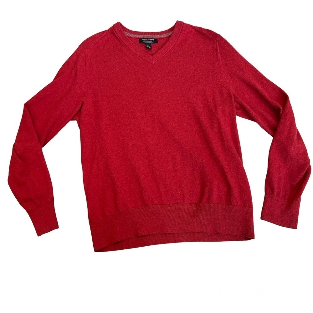 BANANA Republic Men’s red cotton cashmere V-neck long sleeve sweater Sz M